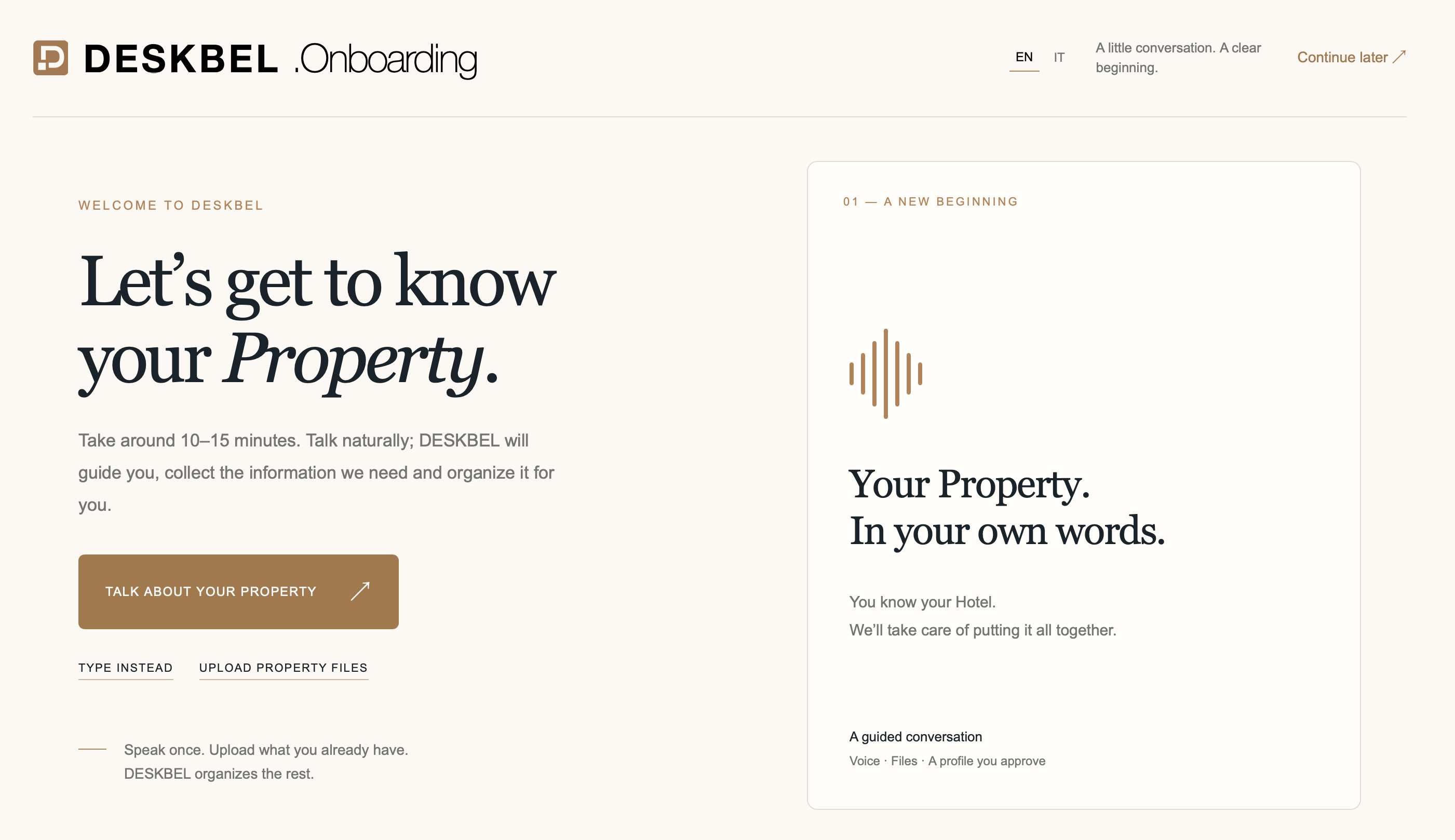 DESKBEL.Onboarding — JUST TALK.